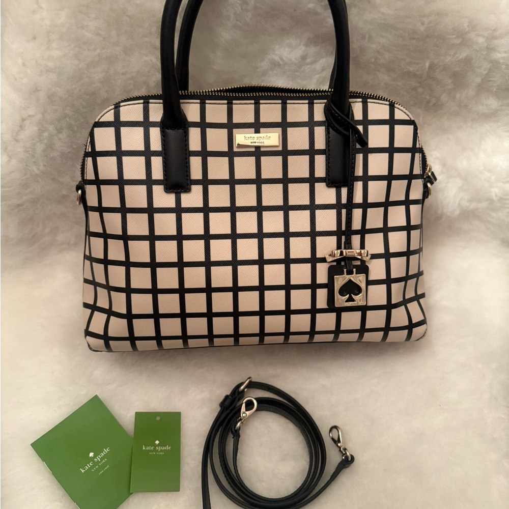 Kate Spade Black and Cream Grid Satchel
